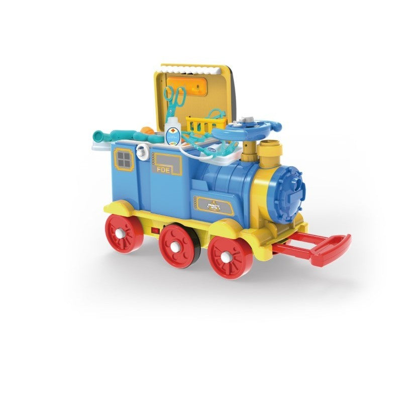 Locomotiva Interactiva cu Telecomanda Volan, Set Medical de Jucarie 4 in 1, Functii Muzicale si Luminoase, Design Tip Valiza Portabila, Material Plastic ABS, Multicolor