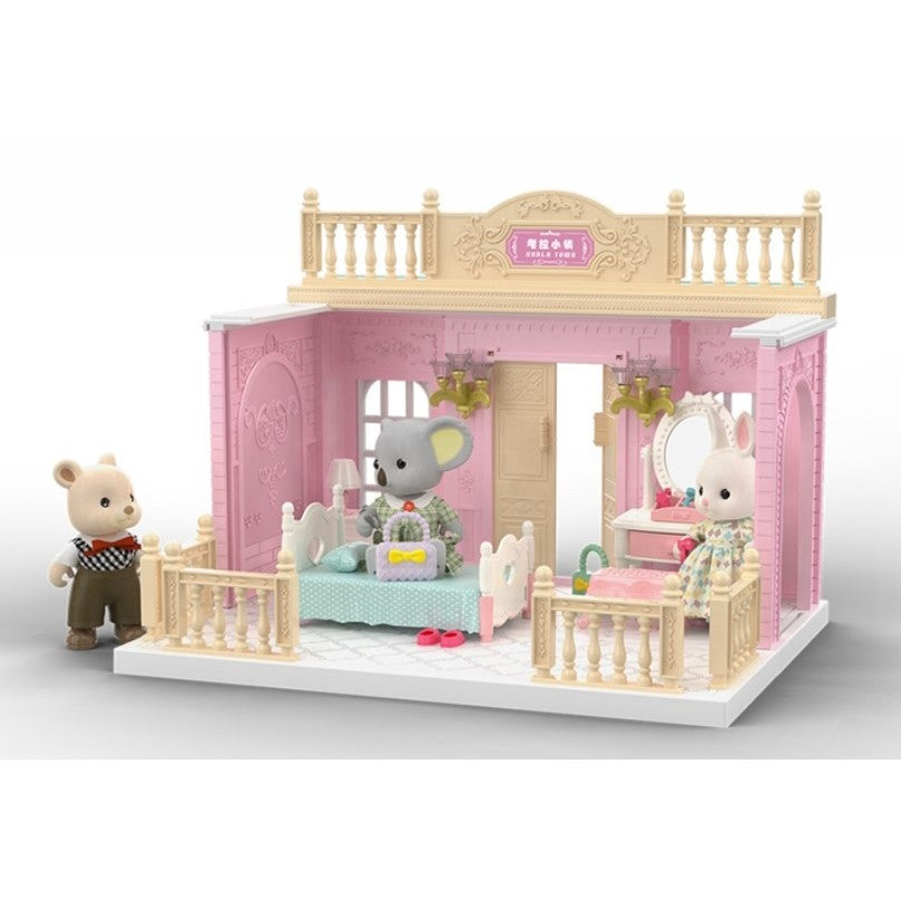 Set Dormitor pentru Papusi cu Mobilier, Figurina Inclusa si Accesorii, Plastic, Multicolor, 12 Piese