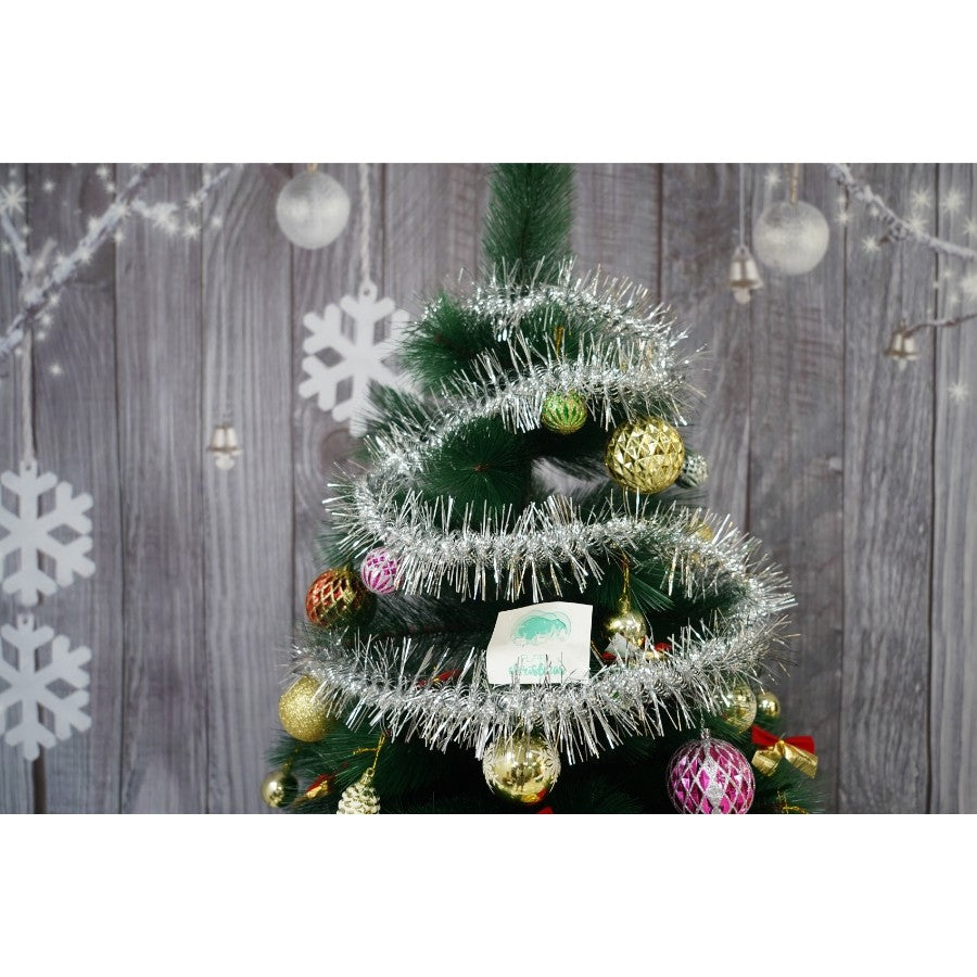 Beteală Crăciun Pufoasă, Decoratiune Brad din Folie PVC, Interior și Exterior, Argintiu, 2 m x 8 cm
