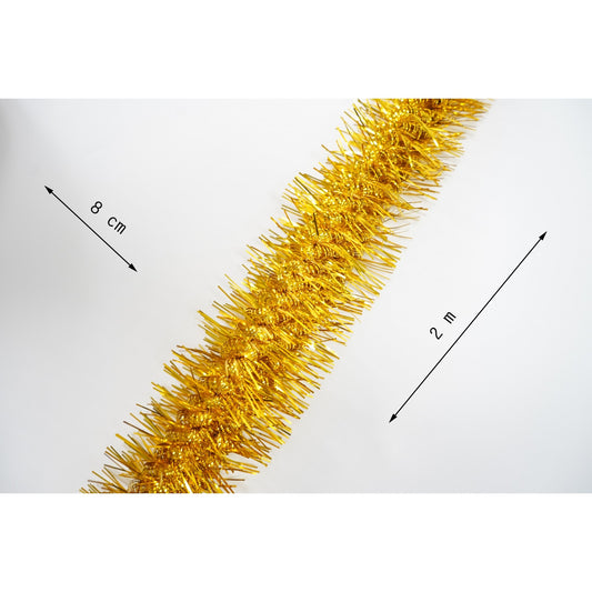 Beteala Craciun, Ghirlanda Decorativa Pufoasa, Folie PVC Rezistenta, Interior si Exterior, Aurie, 2 m x 8 cm