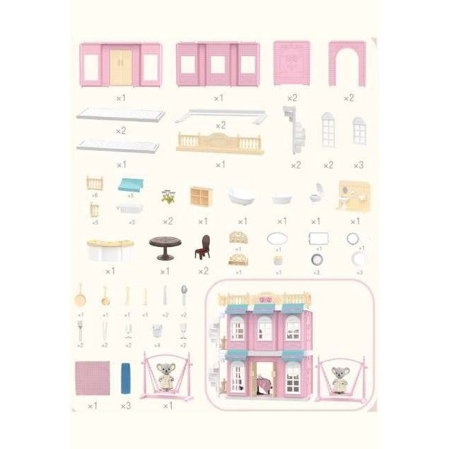 Set Casa Papusi Cu Baie Si Bucatarie, Joc De Rol Educativ Cu Figurina Si Mobilier, Kit Asamblare Creativ, Accesorii Menaj Incluse, Multicolor