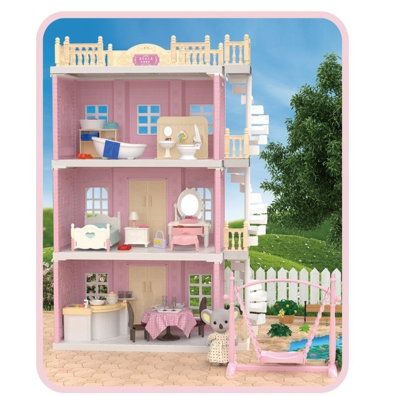 Set Casa Papusi Cu Baie Si Bucatarie, Joc De Rol Educativ Cu Figurina Si Mobilier, Kit Asamblare Creativ, Accesorii Menaj Incluse, Multicolor
