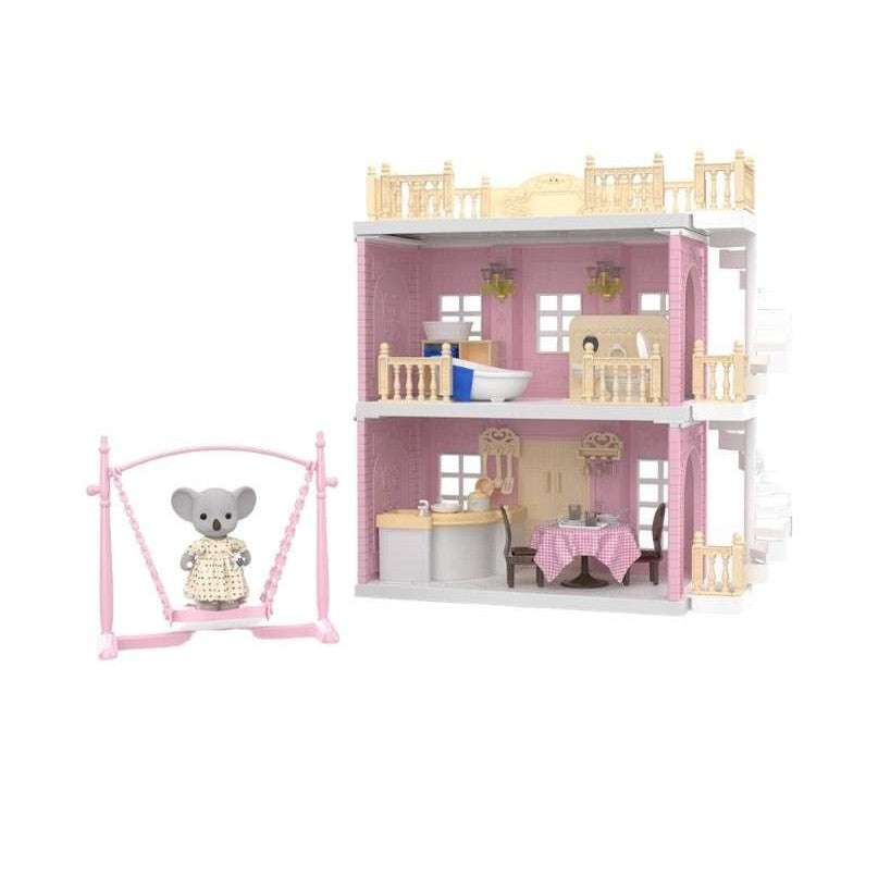 Set Casa Papusi Cu Baie Si Bucatarie, Joc De Rol Educativ Cu Figurina Si Mobilier, Kit Asamblare Creativ, Accesorii Menaj Incluse, Multicolor
