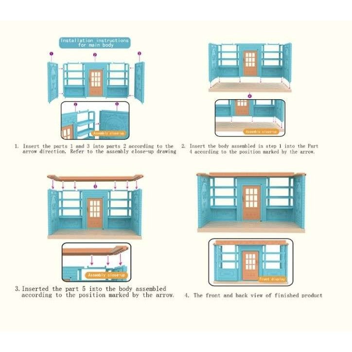 Casa de Papusi Tip Brutarie cu Figurina si Mobilier, Set de Constructie Educativ pentru Copii, Accesorii de Gatit, Multicolor