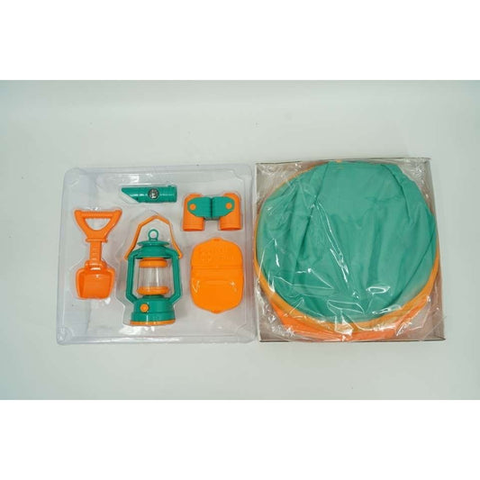 Set Camping Pentru Copii, Cort Pliabil cu Accesorii de Explorare, Telescop, Lampa, Fluier Multifunctional si Trusa Prim Ajutor, Material Nailon si Plasa, Multicolor, 6 Piese