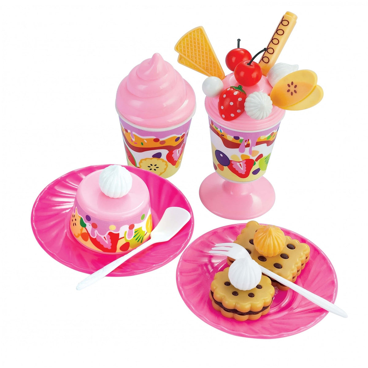 Set de Joaca Tort Aniversar si Prajituri, Kit Complet de Cofetarie cu Lumanari si Fructe, Plastic ABS, 75 Piese, Multicolor