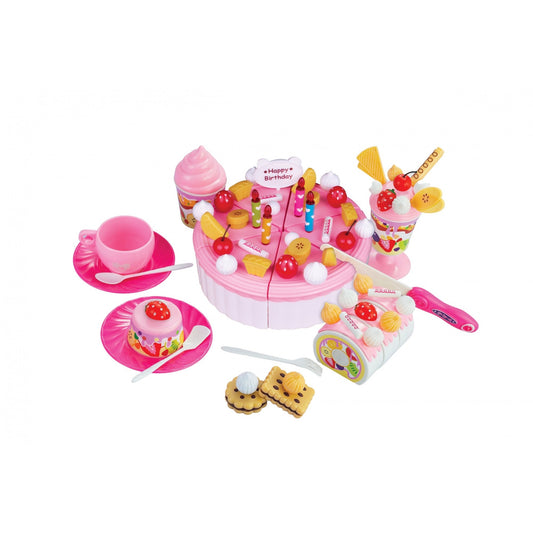 Set de Joaca Tort Aniversar si Prajituri, Kit Complet de Cofetarie cu Lumanari si Fructe, Plastic ABS, 75 Piese, Multicolor