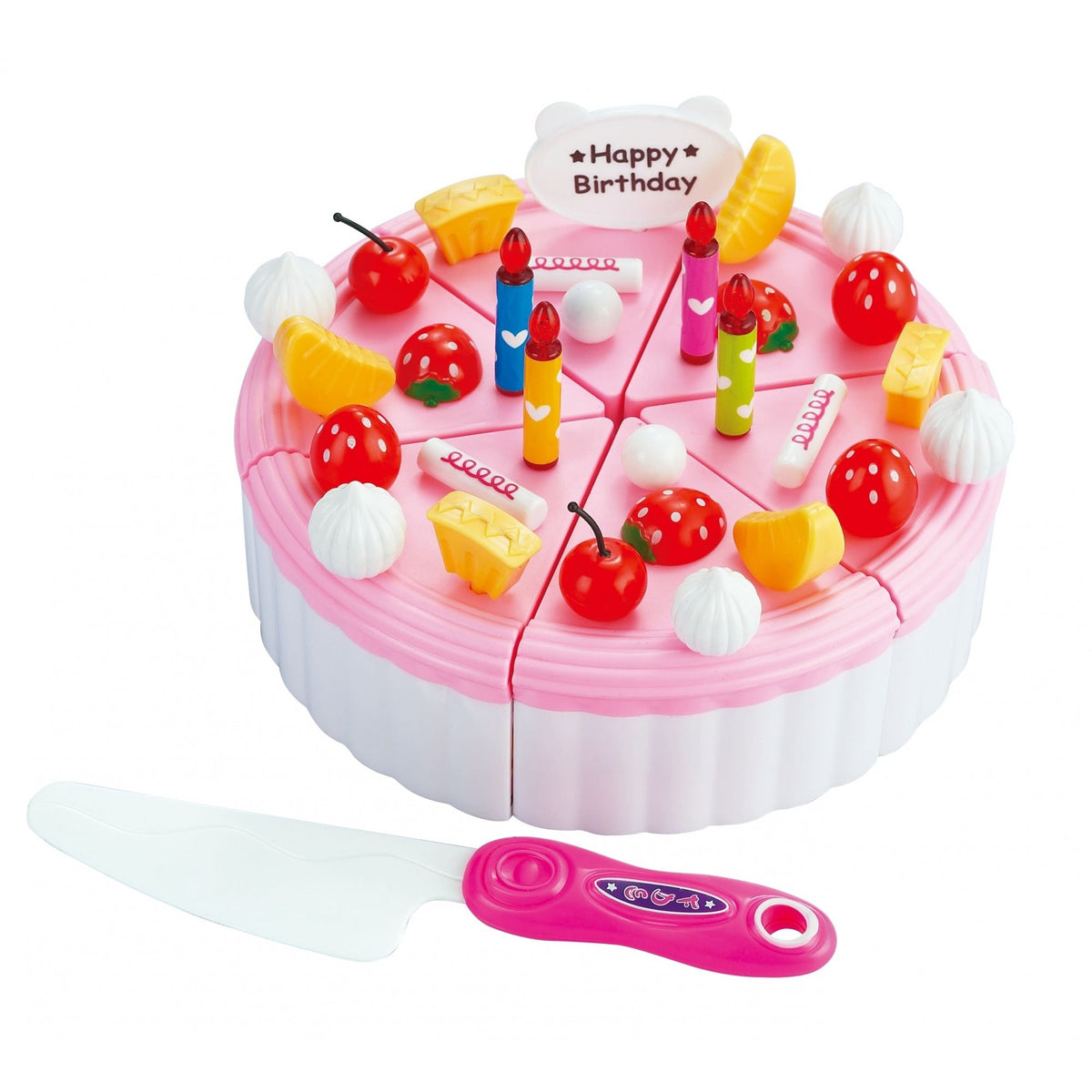 Set de Joaca Tort Aniversar si Prajituri, Kit Complet de Cofetarie cu Lumanari si Fructe, Plastic ABS, 75 Piese, Multicolor