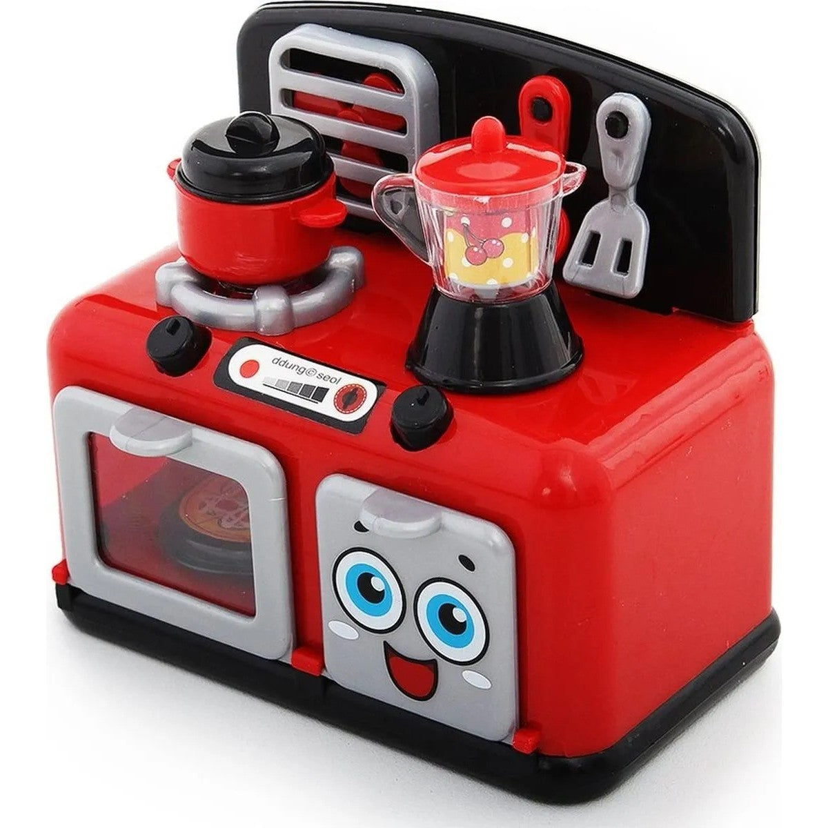 Set de Joaca Mini Bucatarie si Electrocasnice pentru Copii, 6 Piese cu Efecte Luminoase si Sonore, Plastic, Rosu