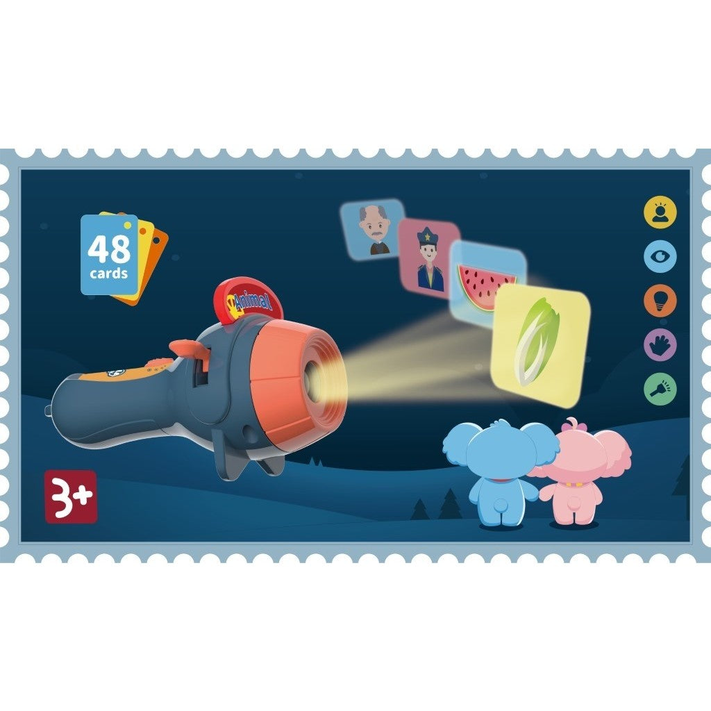 Proiector Tip Lanterna Pentru Copii, Jucarie Educativa cu 48 de Imagini si 6 Teme, Kidyslide, Material Plastic, Include Cutie Depozitare, 3 Ani+, Albastru