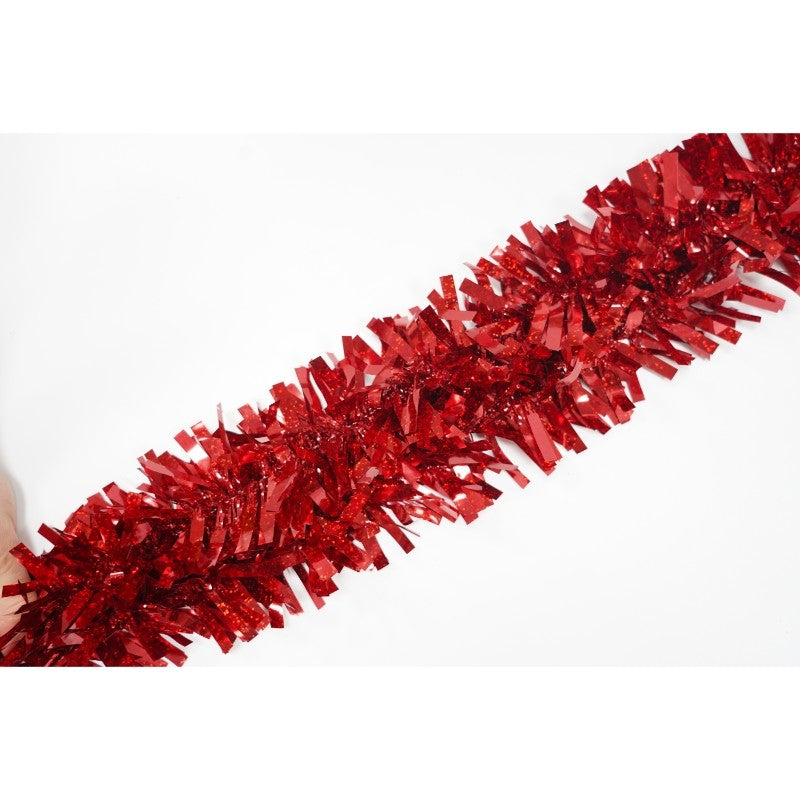 Beteala Craciun, Ghirlanda Decorativa Pufoasa, Folie PVC Rezistenta, Interior si Exterior, Rosu, 2 m x 9 cm