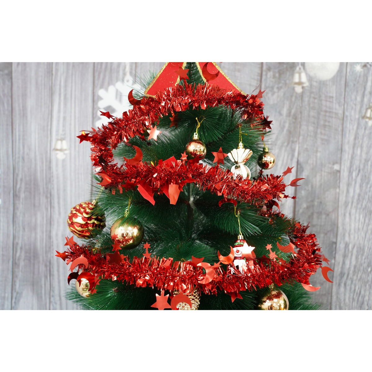 Beteala Craciun, Ghirlanda Decorativa Pufoasa, Folie PVC Rezistenta, Interior si Exterior, Rosu, 2 m x 9 cm