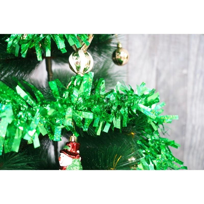 Beteala Brad Craciun, Aspect Dens Cu Sclipici, Decoratiune Interior si Exterior, Folie PVC, Verde, 2 m x 9 cm