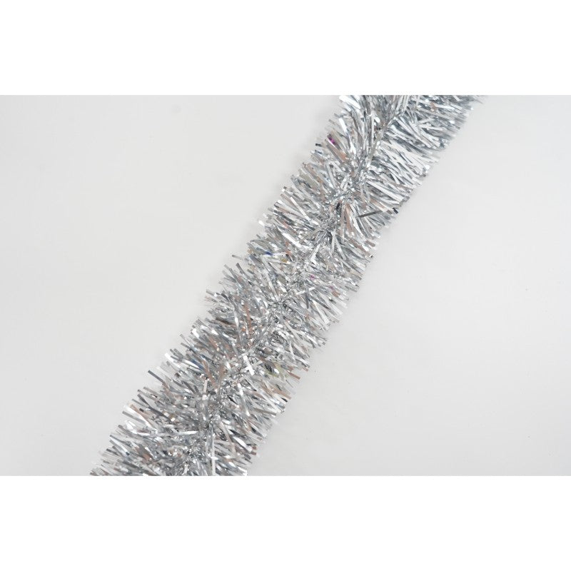 Beteala Craciun, Ghirlanda Decorativa Pufoasa, Folie PVC Flexibila, Interior si Exterior, Argintiu, 2 m x 5 cm