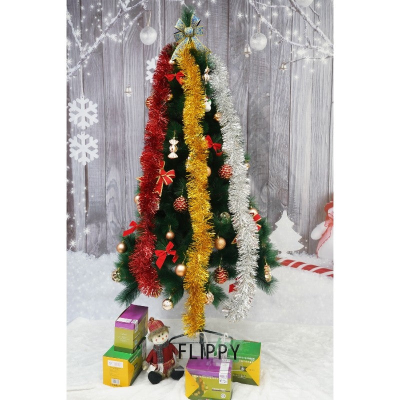 Beteala Craciun Decorativa, Model Pufos Fir Dubu, Folie PVC Rezistenta, Interior si Exterior, Argintiu, 2 m x 11 cm