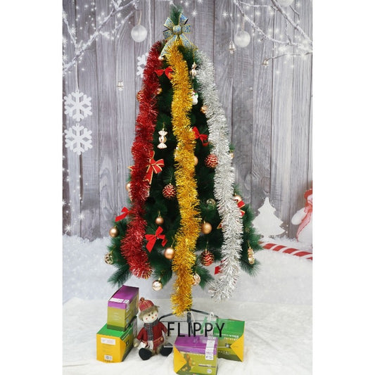 Beteala Craciun Decorativa, Model Pufos Fir Dubu, Folie PVC Rezistenta, Interior si Exterior, Argintiu, 2 m x 11 cm