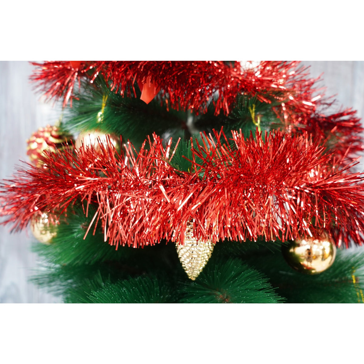 Beteală Crăciun Pufoasă, Ghirlandă Decorativă pentru Interior și Exterior, Folie PVC, Roșu, 2 m x 11 cm