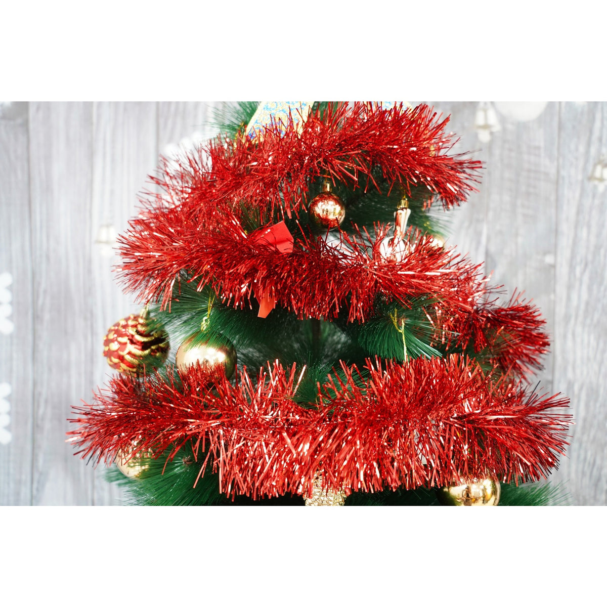 Beteală Crăciun Pufoasă, Ghirlandă Decorativă pentru Interior și Exterior, Folie PVC, Roșu, 2 m x 11 cm