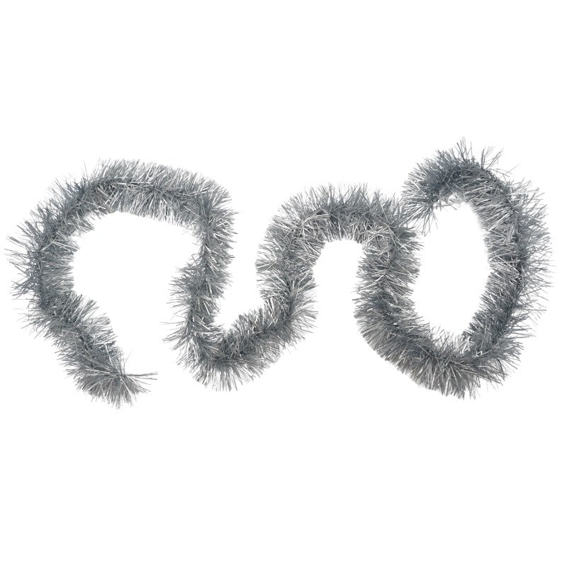 Beteală Crăciun Pufoasă, Decoratiune Brad Elegantă, Folie PVC Rezistentă, Uz Interior și Exterior, Argintiu, 2 m x 9 cm