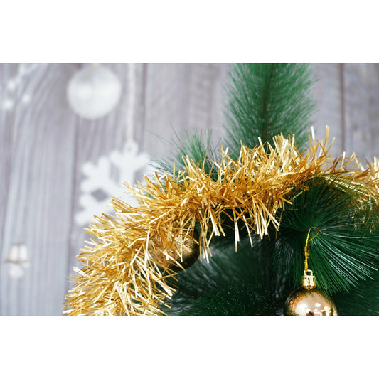Beteala Craciun Stralucitoare, Decoratiune Pom si Interior, Folie PVC Flexibila, Rezistenta Exterior, Auriu, 2 m x 9 cm