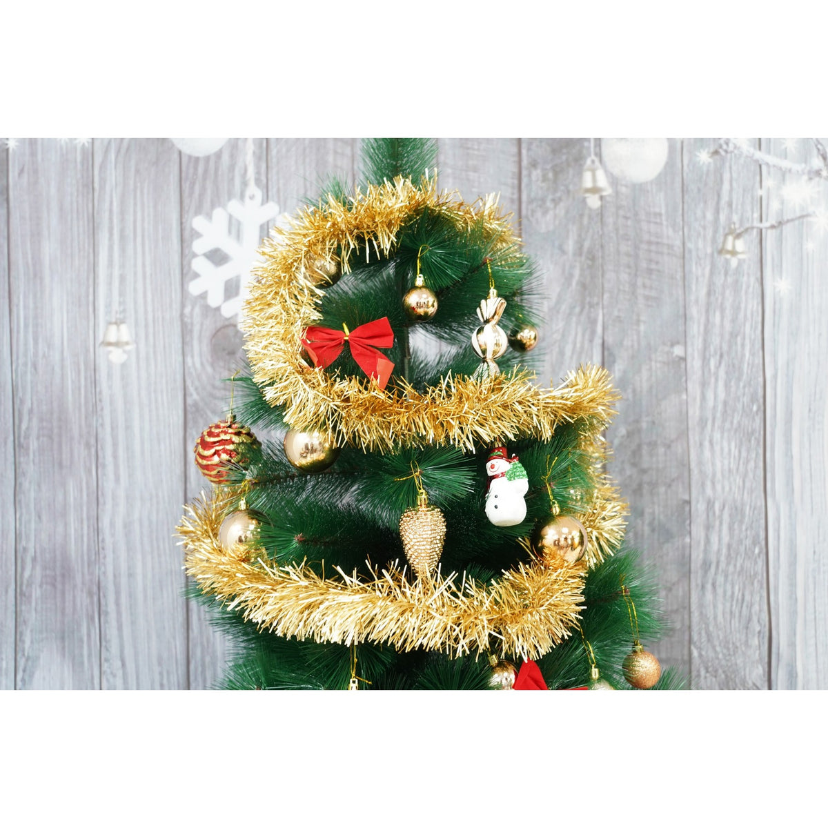 Beteala Craciun Stralucitoare, Decoratiune Pom si Interior, Folie PVC Flexibila, Rezistenta Exterior, Auriu, 2 m x 9 cm