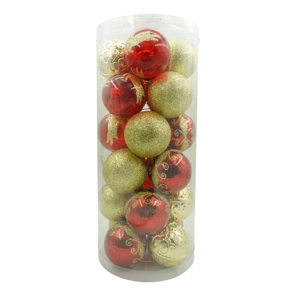 Set 24 Globuri Crăciun Pentru Brad, Finisaj Sclipitor și Mat, Plastic Rezistent, Diametru 6 cm, Roșu și Auriu