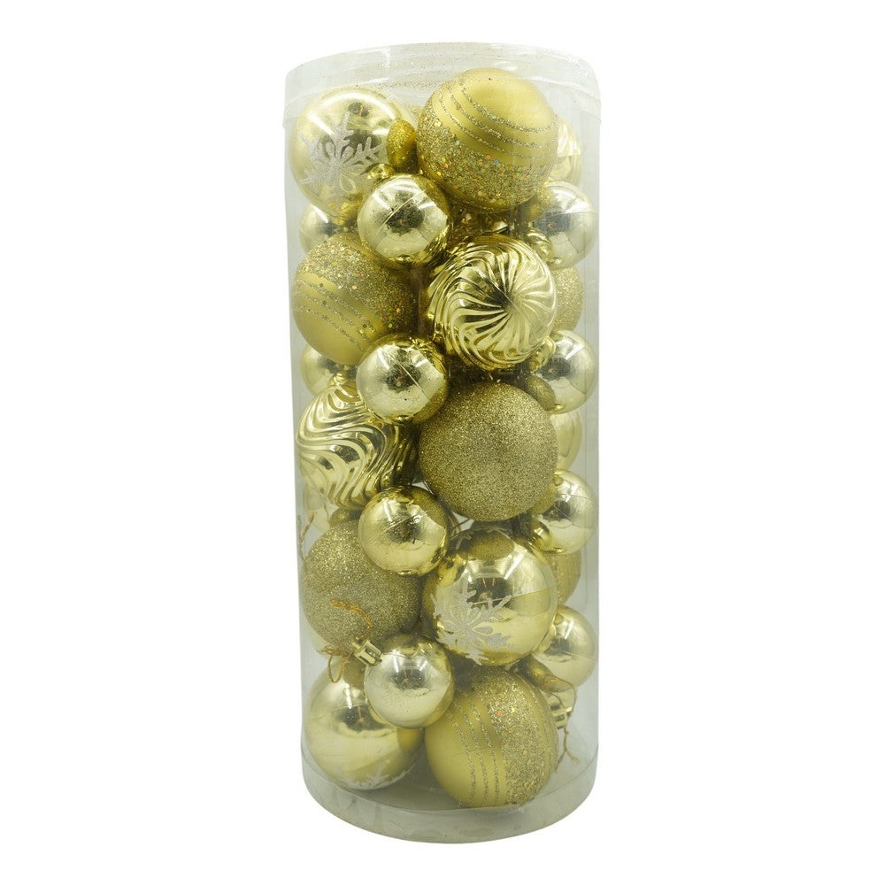 Set 36 Ornamente Brad Tip Glob, Finisaj Sclipitor, Plastic Rezistent, Diametru 6 cm, Auriu