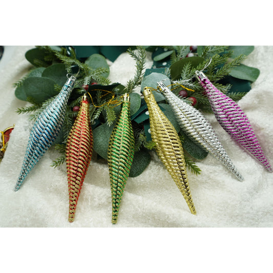 Set 6 Ornamente pentru Brad Crăciun, Formă Asimetrică, Plastic cu Finisaj Sclipitor, Multicolor, Diametru 3.5 cm