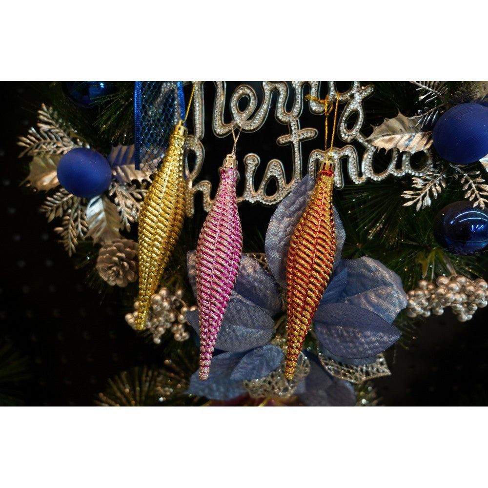 Set 6 Ornamente pentru Brad Crăciun, Formă Asimetrică, Plastic cu Finisaj Sclipitor, Multicolor, Diametru 3.5 cm
