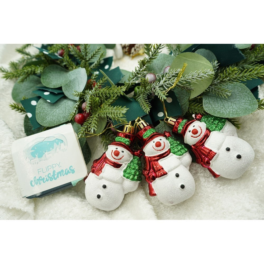 Set 3 Ornamente de Brad Om de Zapada, Decoratiuni Craciun cu Sclipici, Plastic Rezistent, Alb si Rosu, Cutie 9 x 6 x 4 cm