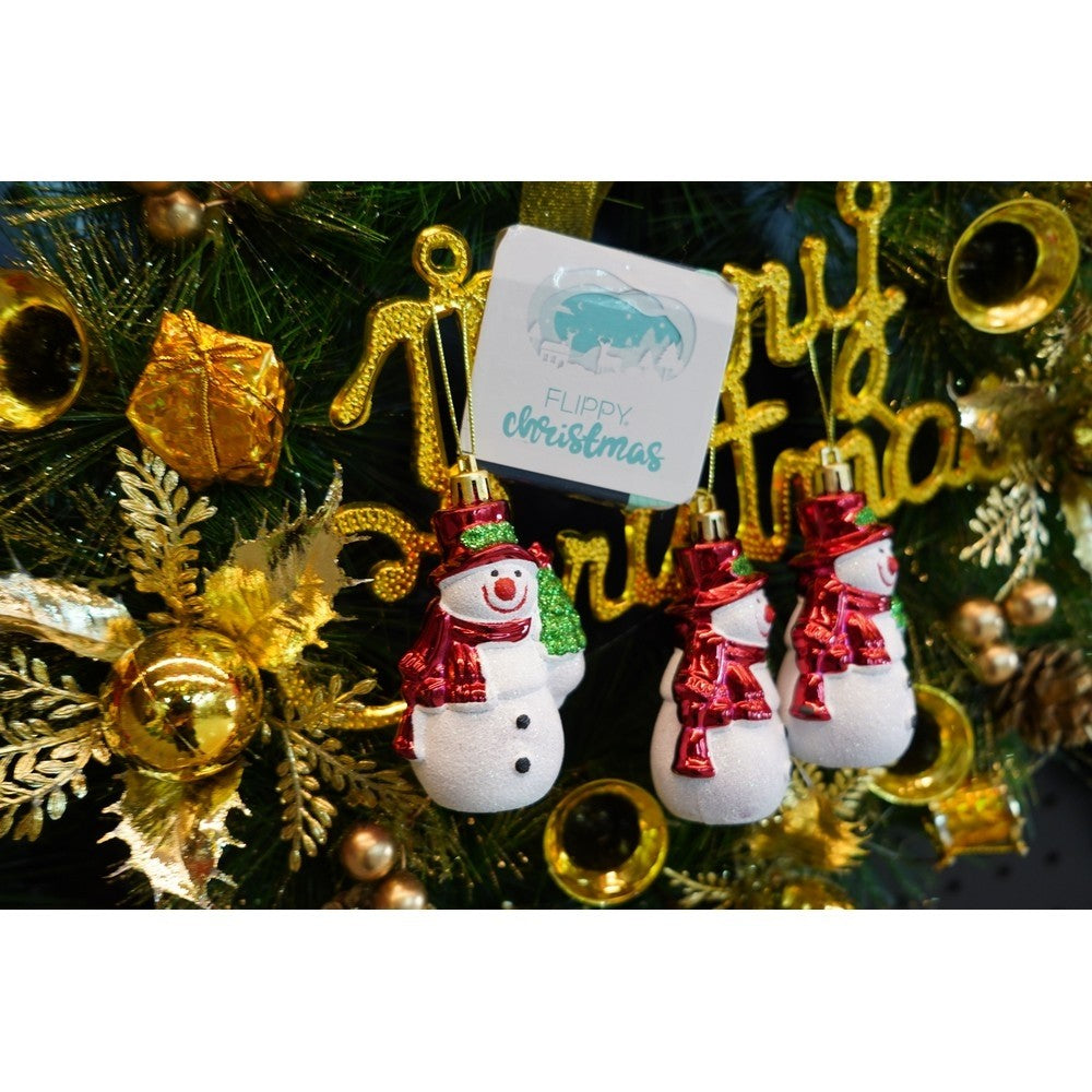 Set 3 Ornamente de Brad Om de Zapada, Decoratiuni Craciun cu Sclipici, Plastic Rezistent, Alb si Rosu, Cutie 9 x 6 x 4 cm