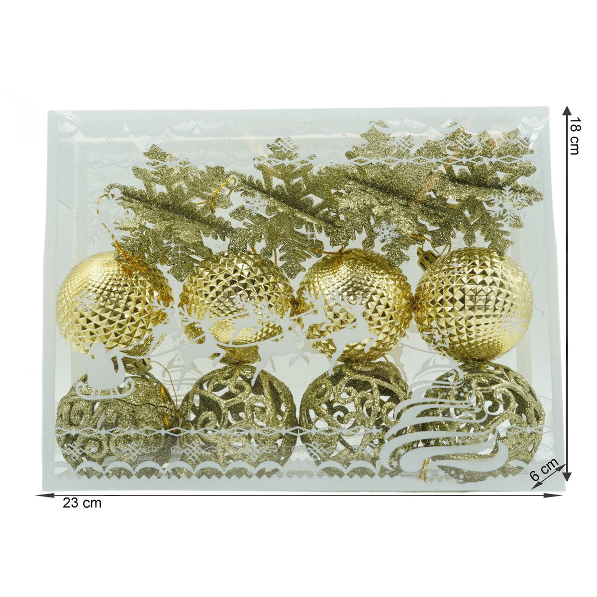 Set 12 Globuri Crăciun, Ornamente Brad cu Sclipici, Plastic Rezistent, Auriu, 6 cm
