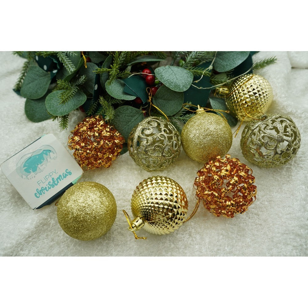 Set 28 Globuri Crăciun, Ornamente pentru Brad cu Finisaj Sclipitor, Polistiren, Cupru și Auriu, Cutie Depozitare 18x18x22 cm