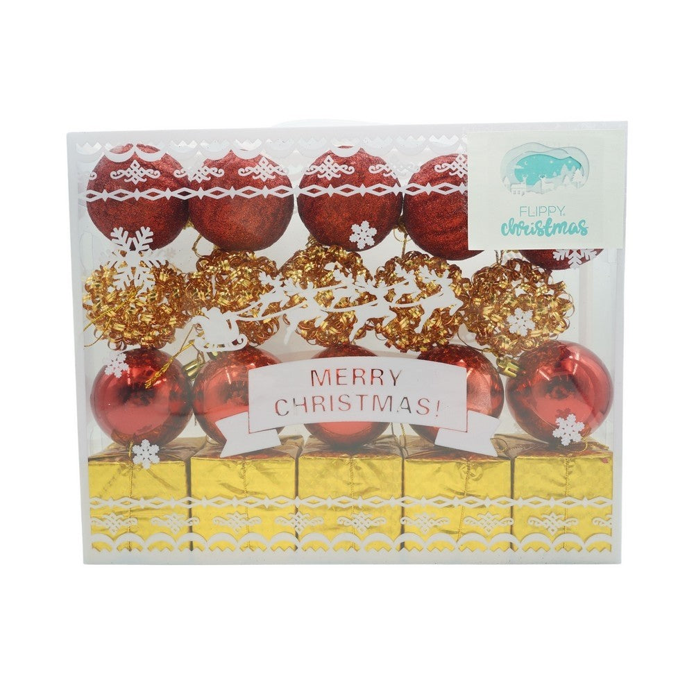 Set 20 Globuri pentru Bradul de Craciun, Ornamente Festive din Polistiren cu Finisaj Sclipitor, Rosu si Auriu, Diametru 6 cm