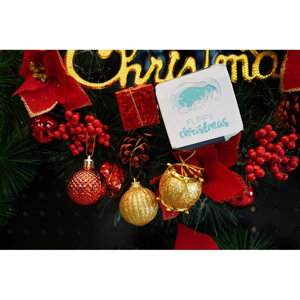 Set 12 Globuri Pentru Brad De Craciun, Ornamente Decorative Din Polistiren, Finisaj Cu Sclipici, Rosu Si Auriu, Cutie 20 x 12 x 4 cm