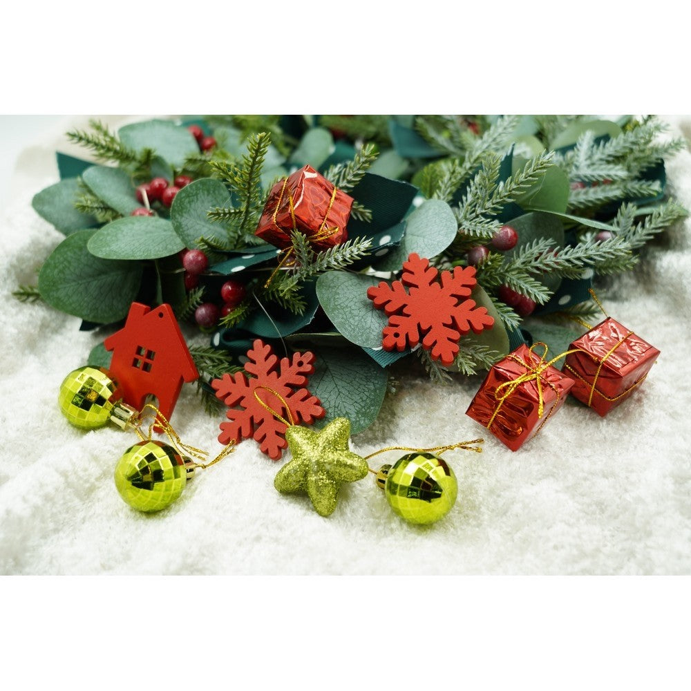 Set 24 Ornamente de Brad Tip Glob, Polistiren cu Finisaj Sclipitor, Rosu si Auriu, Cutie 20x14x3 cm