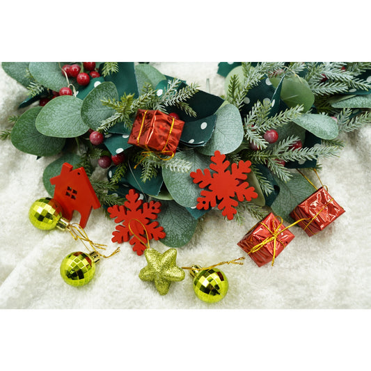 Set 24 Ornamente de Brad Tip Glob, Polistiren cu Finisaj Sclipitor, Rosu si Auriu, Cutie 20x14x3 cm