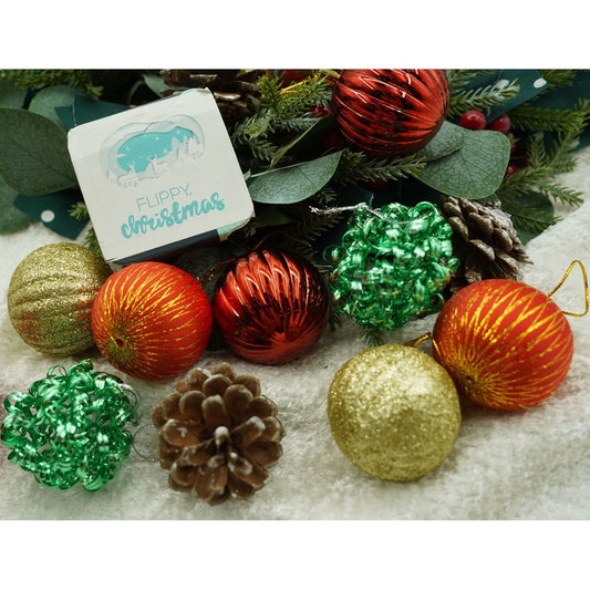 Set 35 Ornamente de Brad, Globuri Decorative cu Sclipici, Polistiren Rezistent, Multicolor, Cutie Depozitare 14x14x23 cm