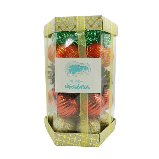 Set 35 Ornamente de Brad, Globuri Decorative cu Sclipici, Polistiren Rezistent, Multicolor, Cutie Depozitare 14x14x23 cm