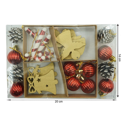 Set 24 Ornamente de Brad, Globuri Decorative cu Finisaj Sclipitor, Polistiren Rezistent, Multicolor, Dimensiuni Cutie 20 x 14 x 3 cm