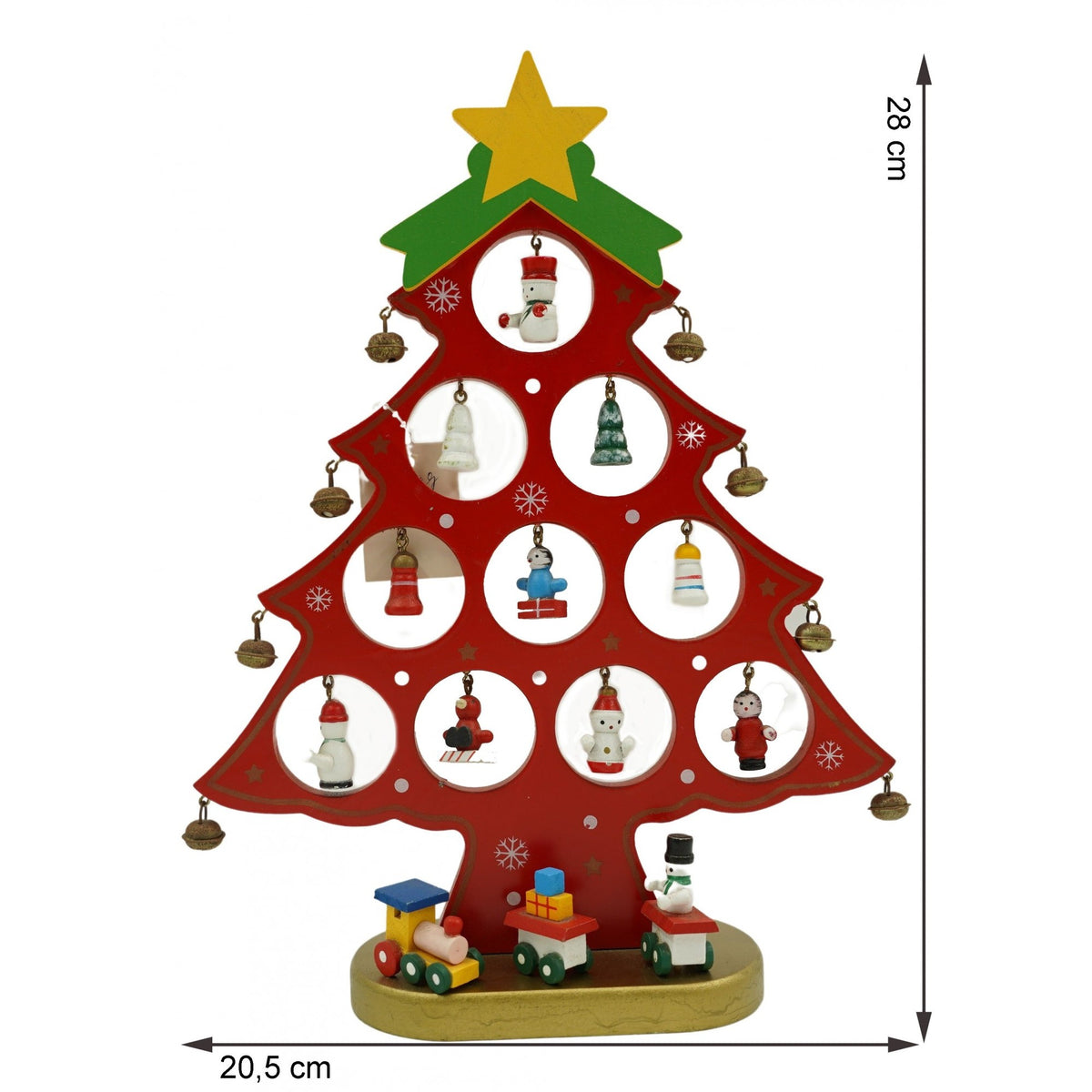 Decoratiune Craciun Tip Brad, 10 Cavitati Cu Ornamente Detasabile, Material Lemn, Rosu, 20.5 cm x 28 cm