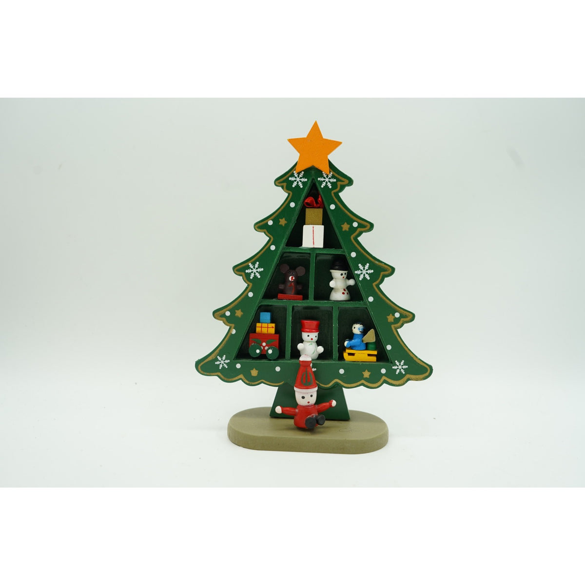 Brăduț Decorativ de Crăciun, Ornament Masă cu 3 Rânduri, Lemn Pictat, Verde, 12 x 18 cm