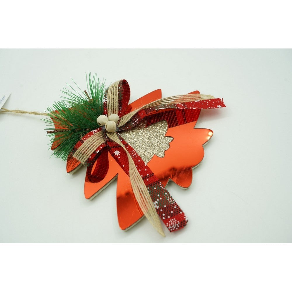 Ornament Brad de Craciun, Decoratiune in Forma de Brad, Material Acrilic Lucios, Rezistent la Interior si Exterior, Rosu, 14 x 16 cm