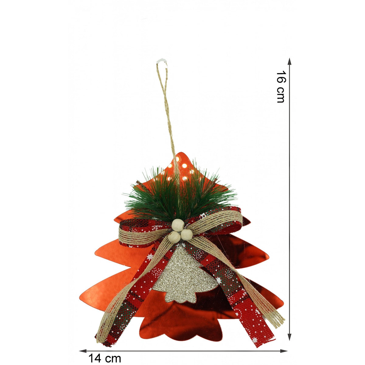 Ornament Brad de Craciun, Decoratiune in Forma de Brad, Material Acrilic Lucios, Rezistent la Interior si Exterior, Rosu, 14 x 16 cm