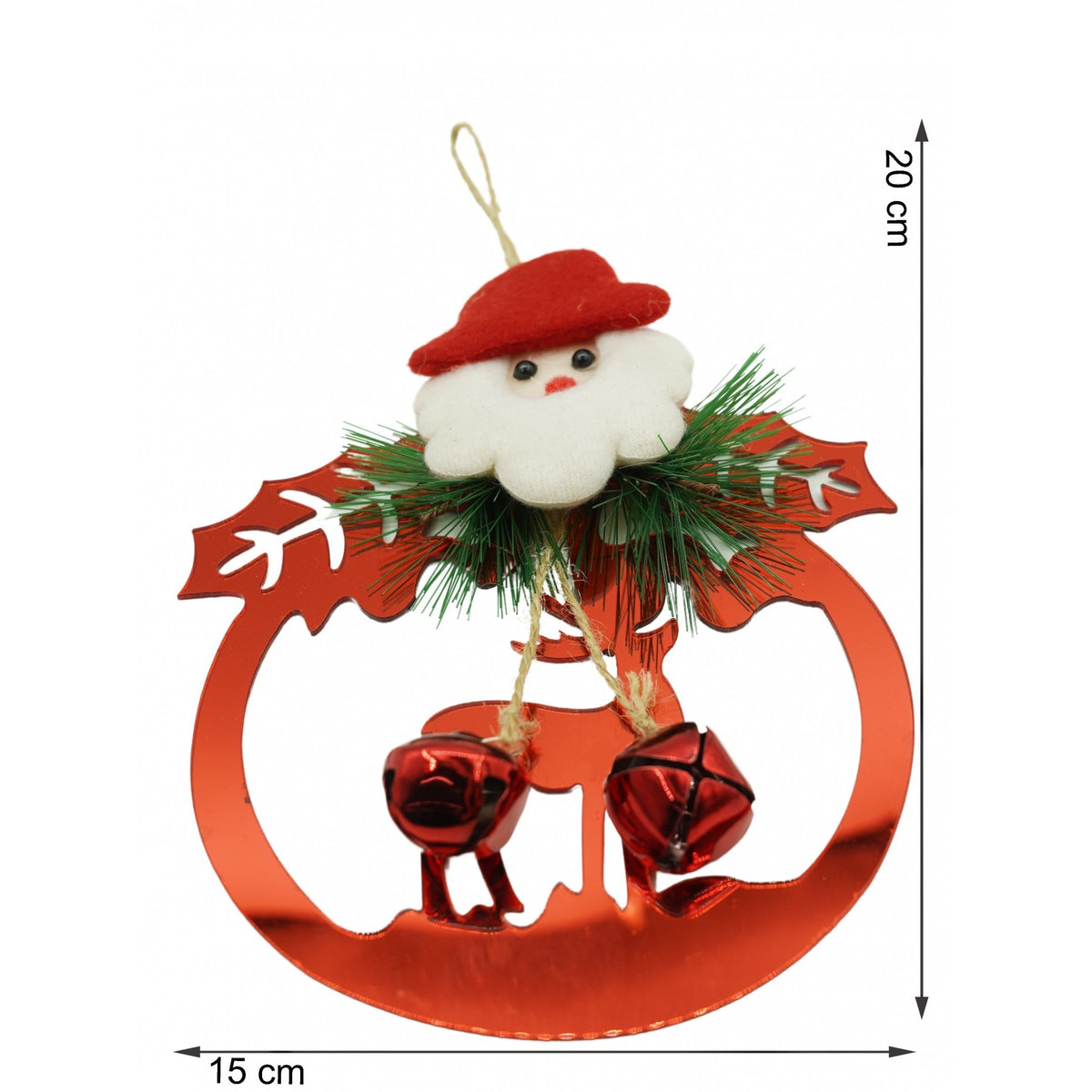 Ornament Brad Crăciun, Ren cu Clopoței, Acril Lucios, Rezistent Interior și Exterior, Roșu, 15 x 20 cm