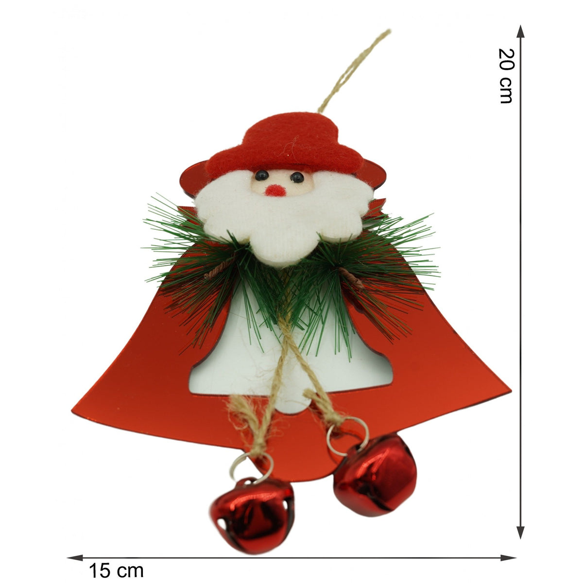Clopotel Ornament de Brad, Decoratiune de Craciun, Lucios, Acril, Rosu, 15x20 cm