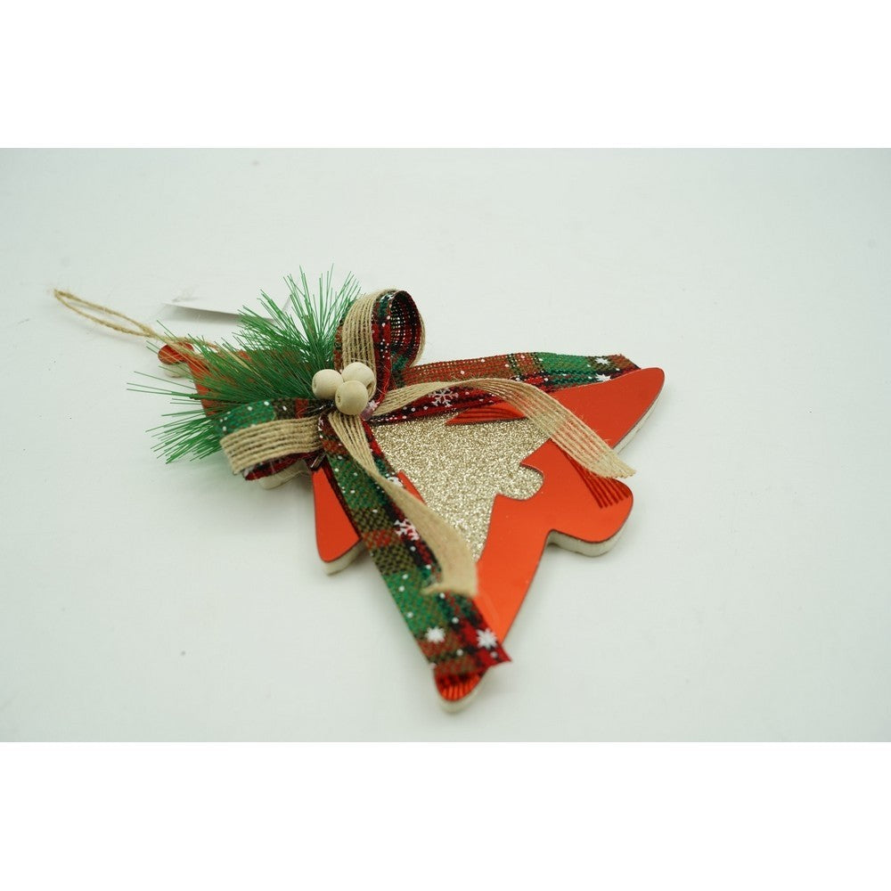 Ornament Brad de Craciun, Decoratiune in Forma de Brad, Efect Lucios, Acril, Rosu, 14 x 16 cm
