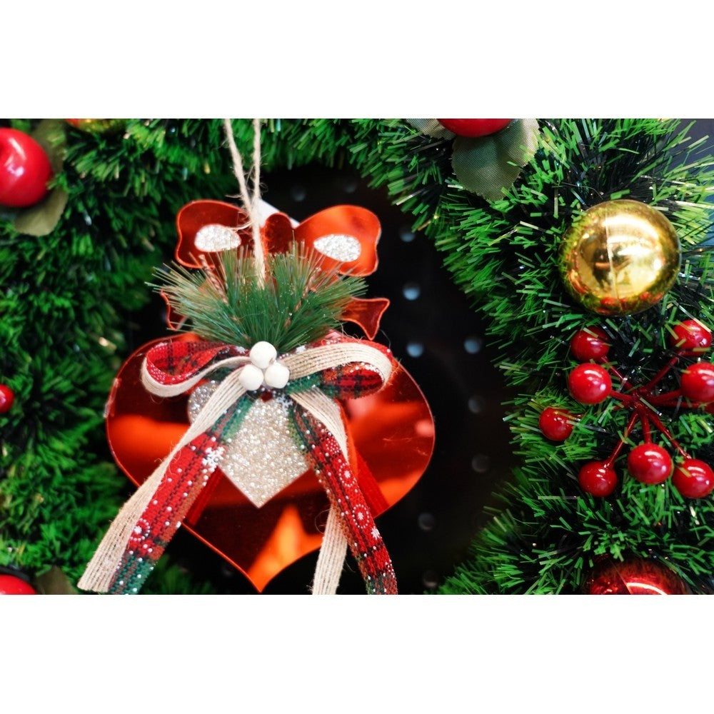 Ornament Brad Crăciun în Formă de Inimă, Finisaj Roșu Lucios, Acril Rezistent Interior și Exterior, 15 x 15 cm