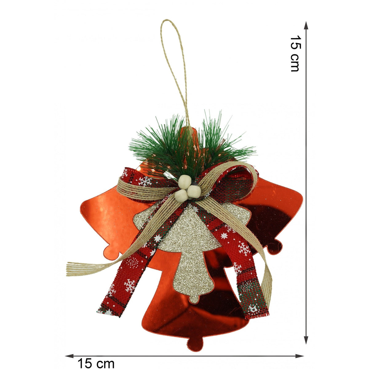 Ornament Brad Clopoței Crăciun, Design Lucios, Acril, Interior și Exterior, Roșu, 15 x 15 cm