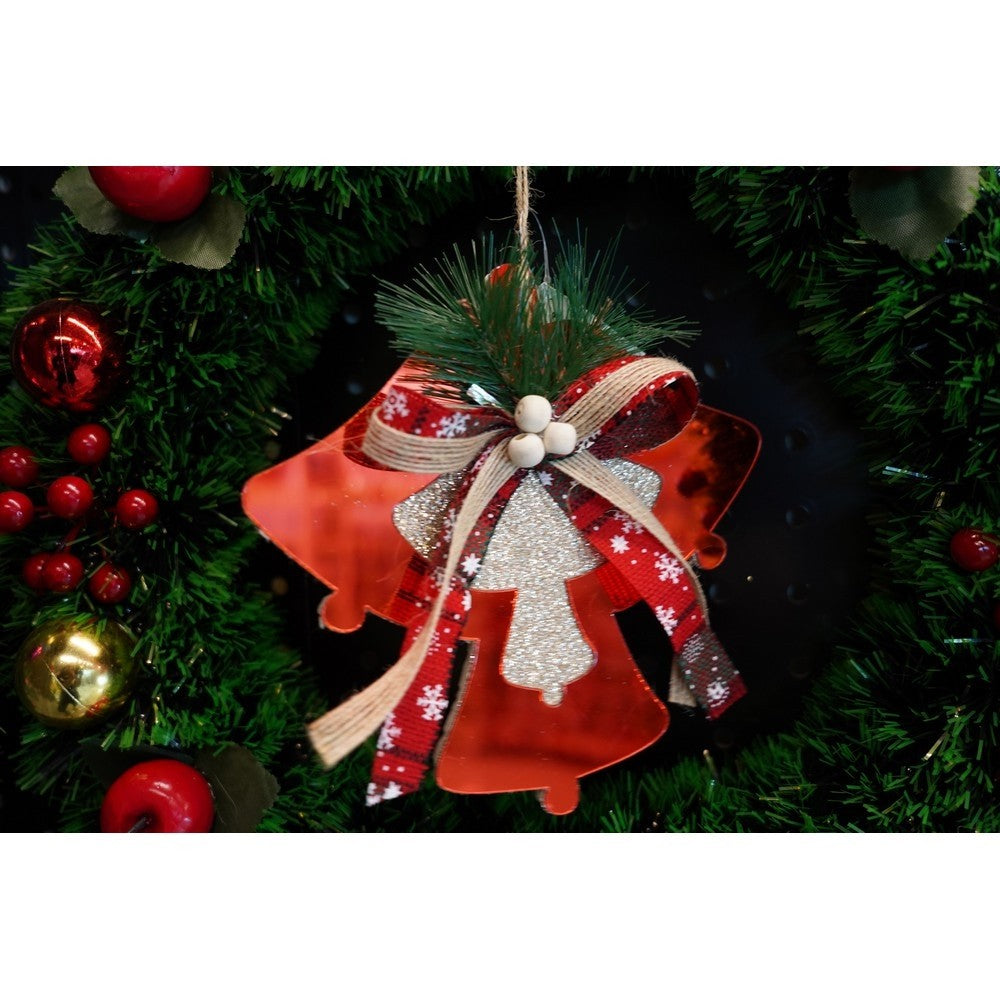 Ornament Brad Clopoței Crăciun, Design Lucios, Acril, Interior și Exterior, Roșu, 15 x 15 cm